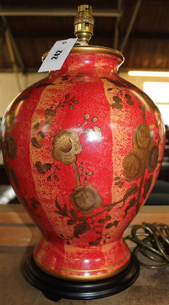 Red and gilt ceramic table lamp